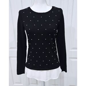 Pearl WHITE HOUSE BLACK MARKET Black Crew Neck Sweater WHBM Size Xs Extra Small